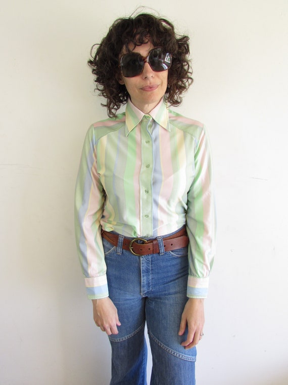 Vintage Pastel Rainbow Blouse 1960s 1970s Adelaar 