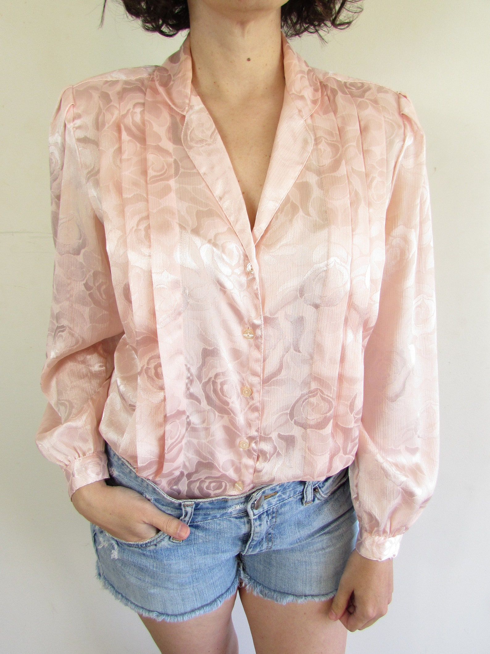 Vintage Pink Rose Blouse 1980s David Matthew Floral Embossed | Etsy