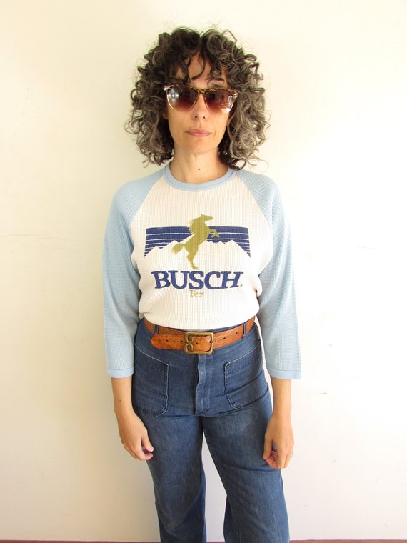 Vintage Busch Beer Shirt 1970s 1980s Trashed Dist… - image 1