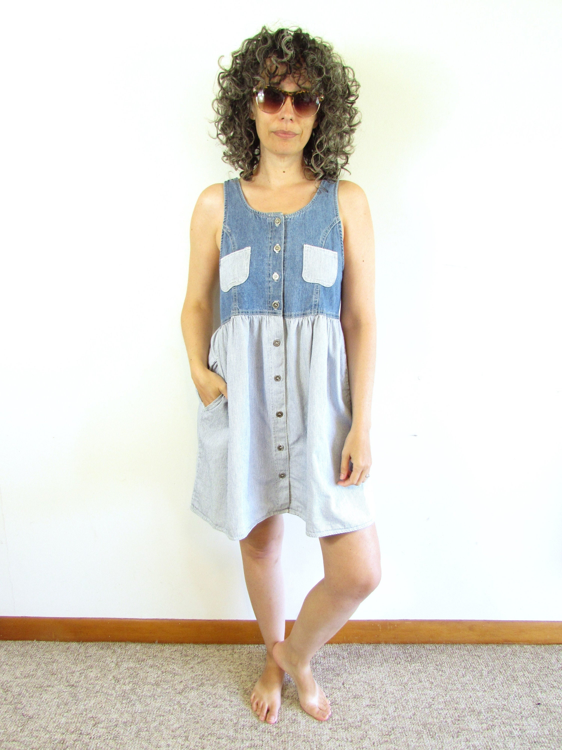 Denim V Neck Pinafore Dress - Etsy