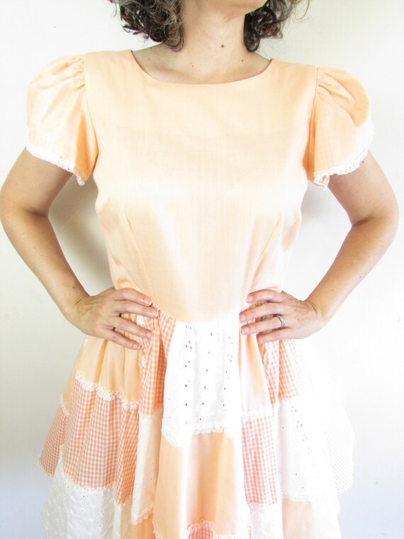 Vintage Square Dance Dress 1980s Peach Lace and G… - image 5