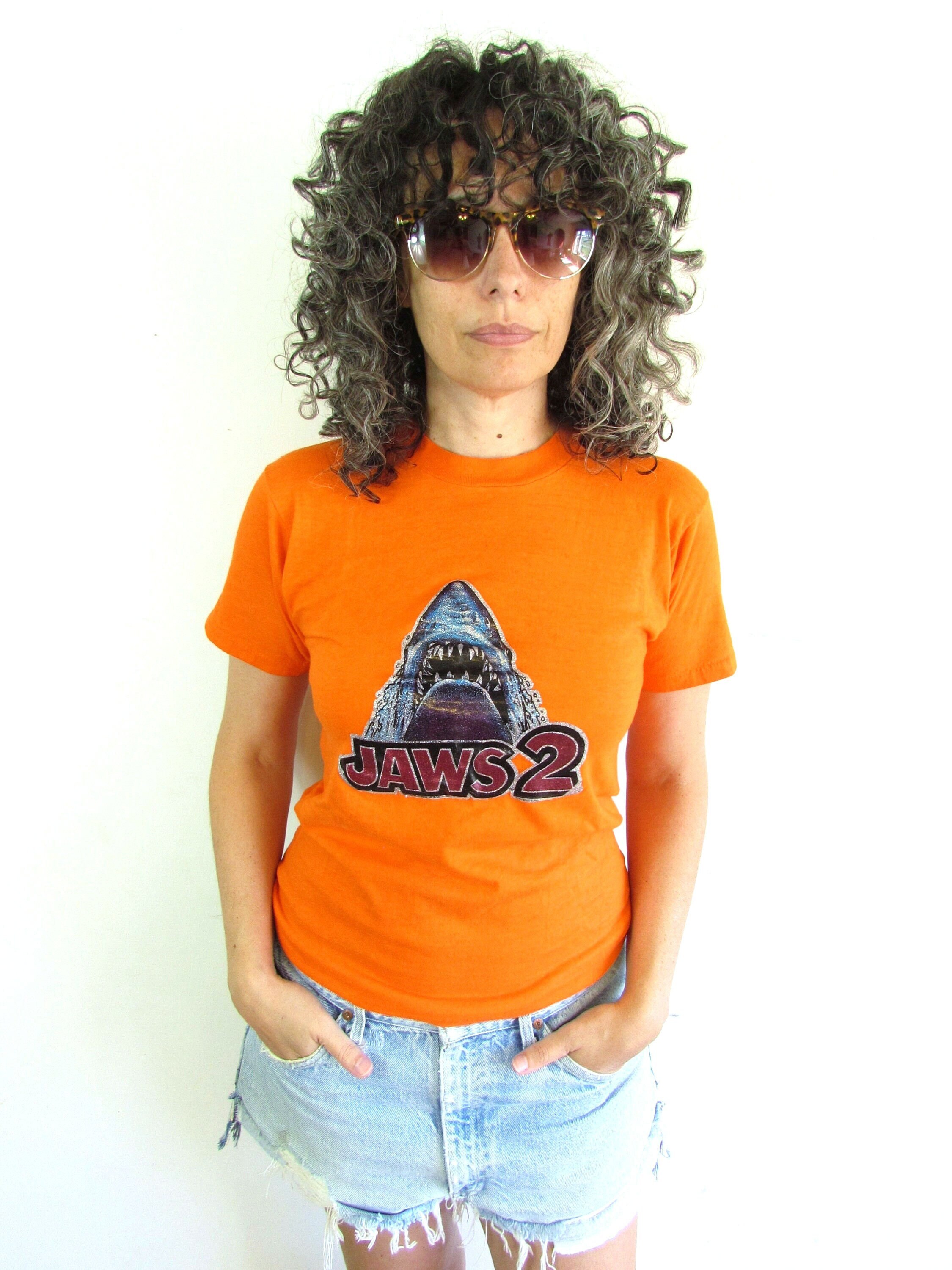 Vintage Jaws 2 T Shirt 1979 Orange Jaws 2 Glittery Iron on High 