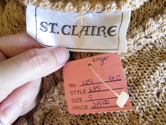 Vintage St Claire Khaki Woven Midi Dress 1980s Bo… - image 10