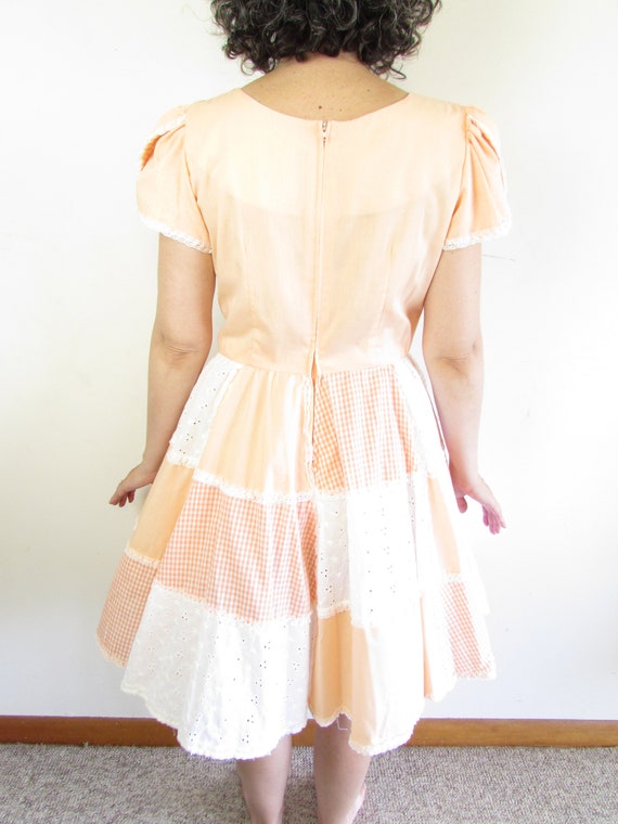 Vintage Square Dance Dress 1980s Peach Lace and G… - image 8