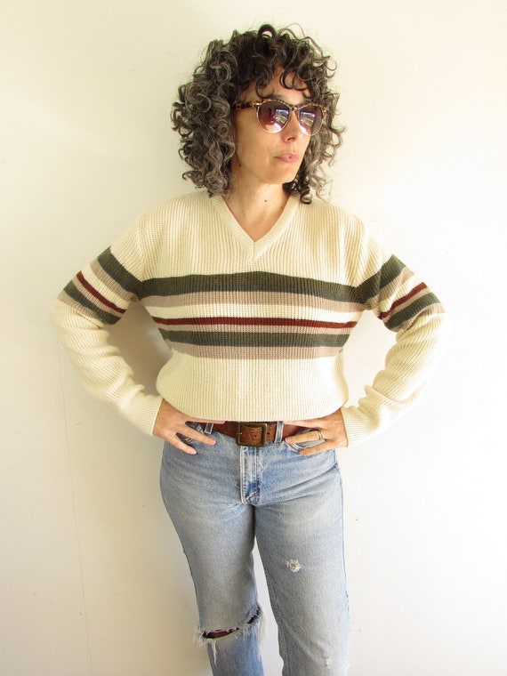 Vintage Striped Sweater 1980s Kennington Cream St… - image 3