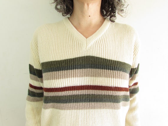 Vintage Striped Sweater 1980s Kennington Cream St… - image 6