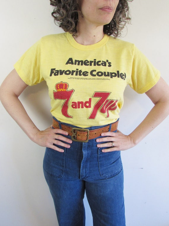 Vintage 7 and 7 T Shirt 1970s 1980s Yellow Americas Favorite