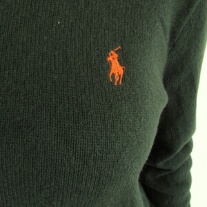 Vintage Green Sweater 1990s Y2K Polo Ralph Lauren Forest Green Lambs Wool V Neck Pullover Sweater M image 6