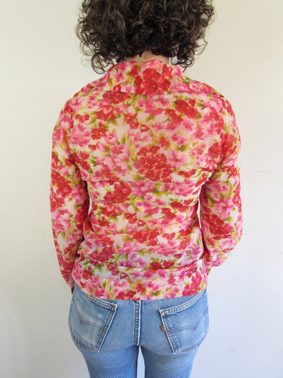 Vintage Floral Blouse 1970s Vintage Handmade Semi… - image 7