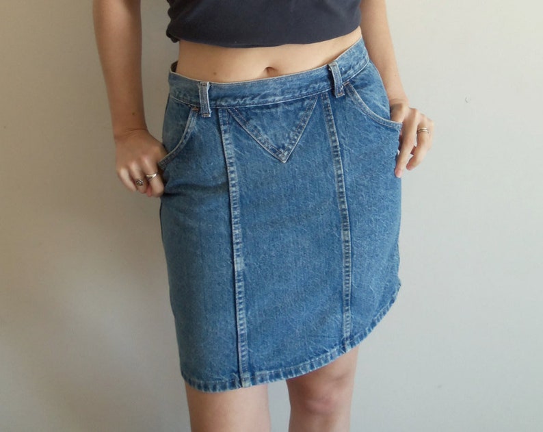 Vintage Denim Skirt 1980s 1990 Blue Jean Rock and Roll Mini | Etsy