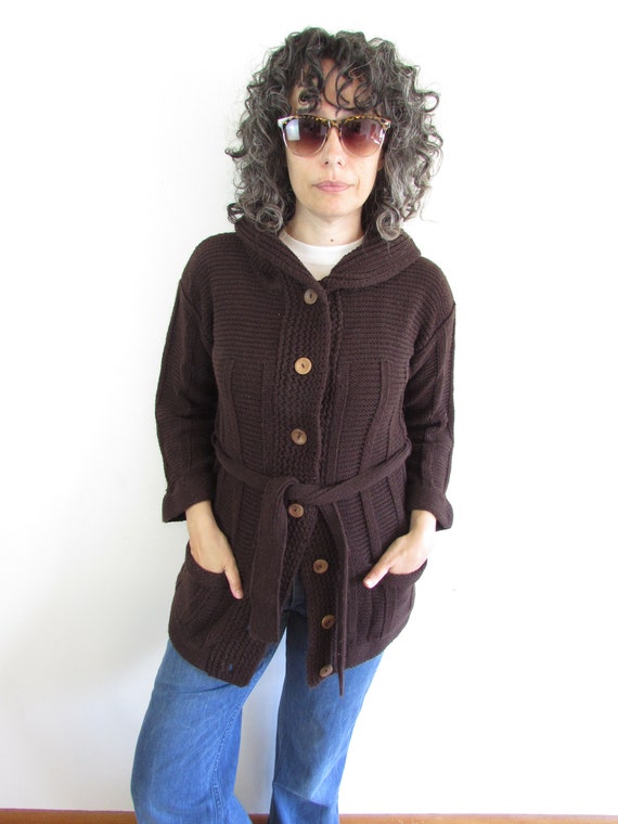 Vintage Cardigan Jacket 1970s Brown Vanguard Long… - image 2