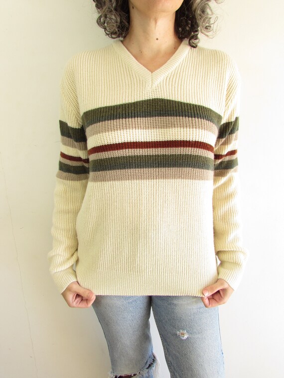 Vintage Striped Sweater 1980s Kennington Cream St… - image 5
