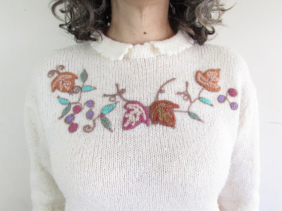 Vintage Fall Sweater 1980s Country Craft Cream an… - image 5
