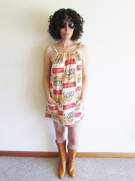 Vintage Feed Sack Print Dress Jim Dandy Cabin Home