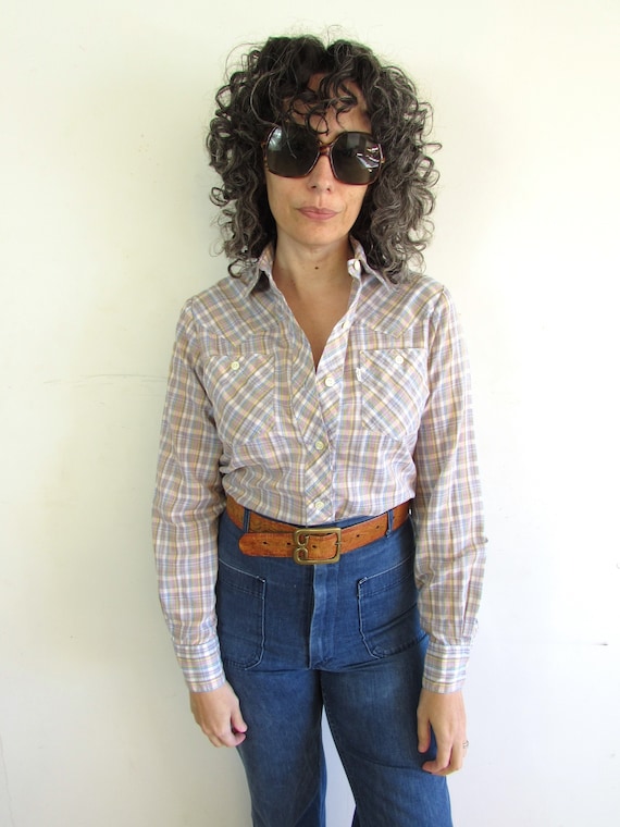 Vintage Plaid Shirt 1970s 1980s Levis Plowboy Blue