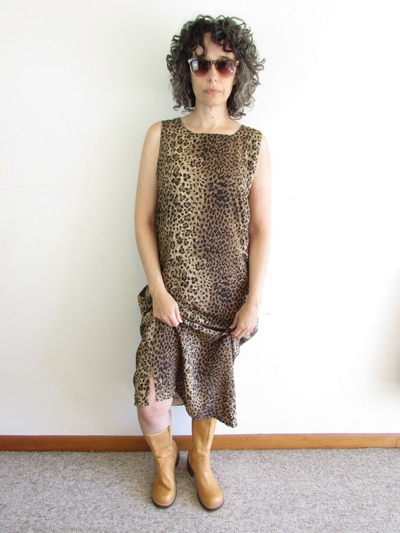 Vintage Leopard Print Dress 1980s 1990s Clio Silk 