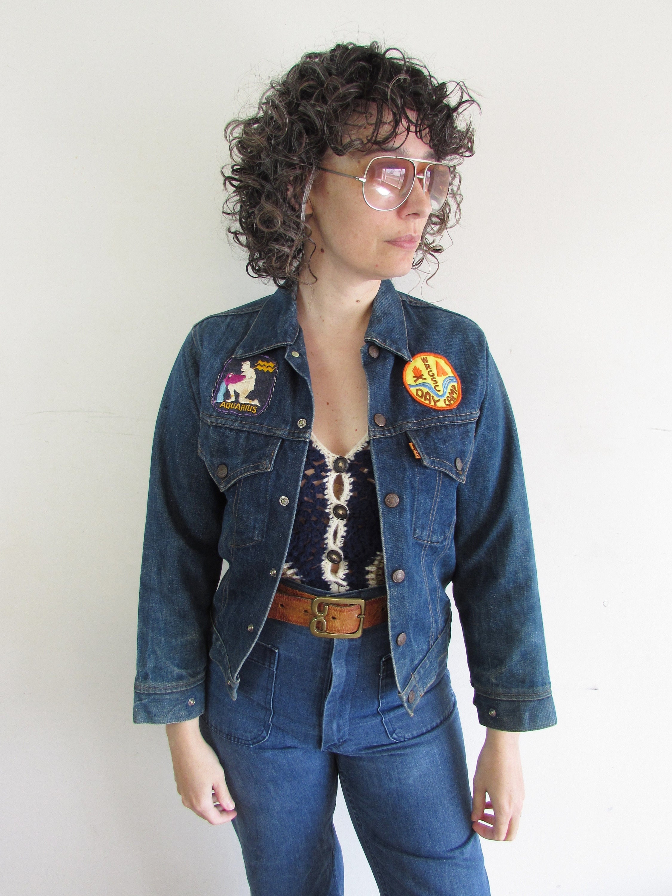 Upcycled Levi's Denim Jacket Girls Jr Medium 50+ Hand Sewn Embroidered  Patches