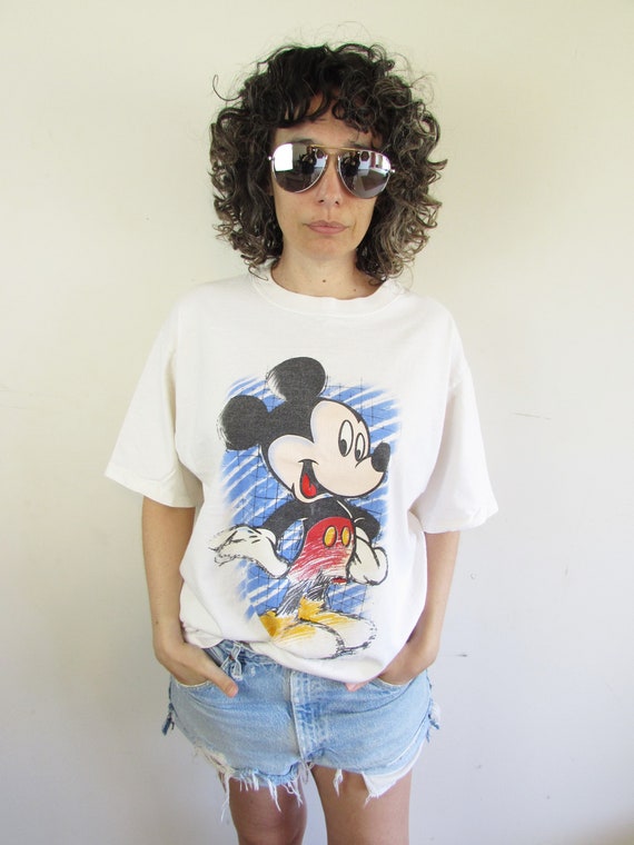 Vintage Mickey Mouse T shirt 1990s White Genus Mickey… - Gem