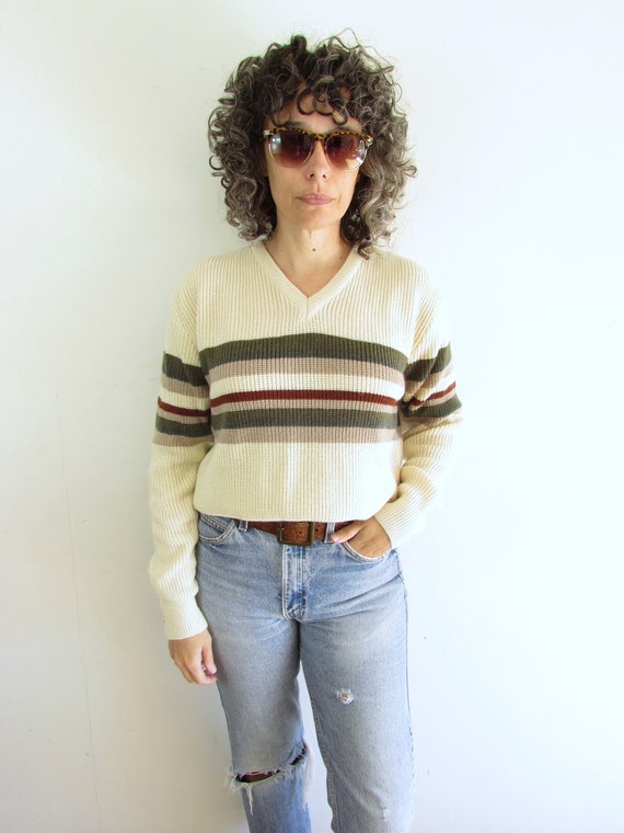 Vintage Striped Sweater 1980s Kennington Cream St… - image 1