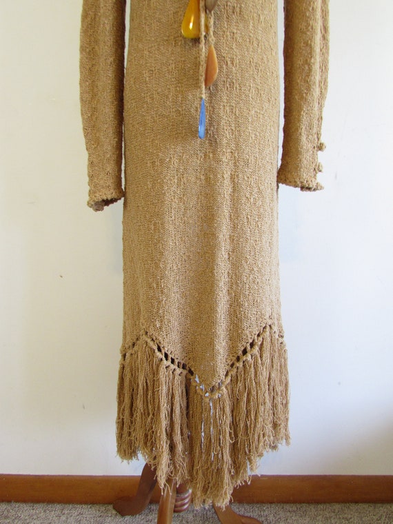 Vintage St Claire Khaki Woven Midi Dress 1980s Bo… - image 3