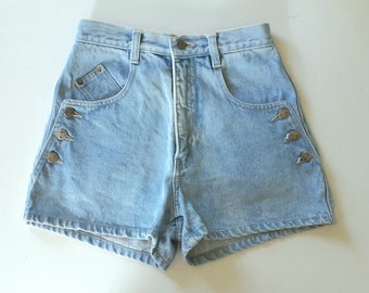 Vintage 1980s 1990s Republic Denim Light Wash High Waist Summer Concert Booty Denim Shorts XS