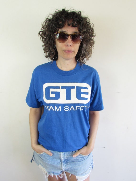 Vintage GTE T shirt 1980s Blue GTE Team Safety Gen