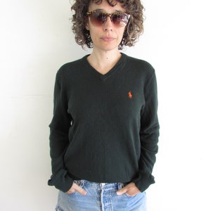 Vintage Green Sweater 1990s Y2K Polo Ralph Lauren Forest Green Lambs Wool V Neck Pullover Sweater M image 4