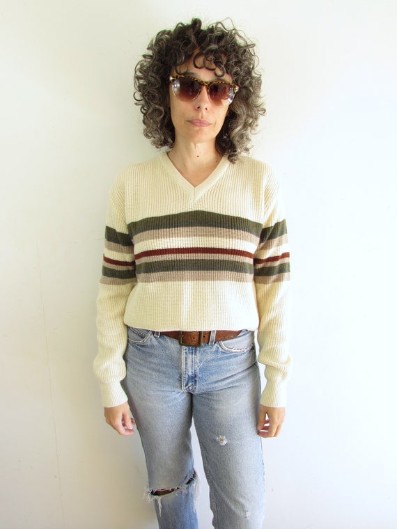 Vintage Striped Sweater 1980s Kennington Cream St… - image 2