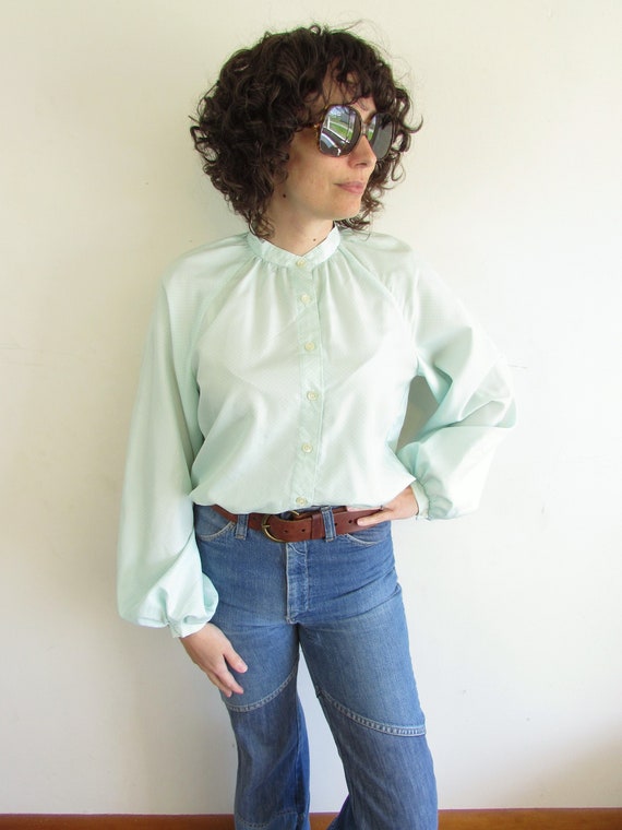80s green polka dot blouse - Gem