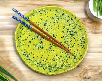 Ceramic Handmade Green Dinner Plate, Lime Green Kitchen Decor, Modern Kitchen Dish, Contemporary Home Gift