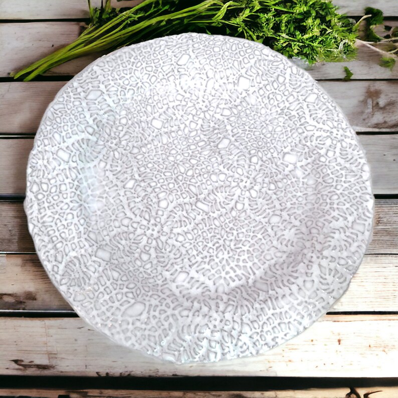 Large White Platter, Lace Serving Dish, Artistic Tableware, Unique Table Setting image 3