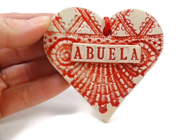 Abuela Heart Ornament, Spanish Grandmother Valentine, Christmas Tree Decor image 5