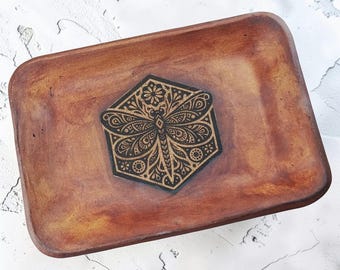 Dragonfly Pottery Dish, Valet Tray, Rustic Decor, Coin Caddy, Trinket Dish