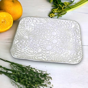 White Lace Ceramic Dish, Trinket Dish, Functional Art, White Kitchen Decor