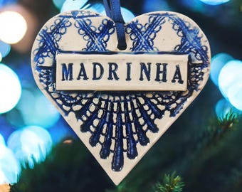 Madrinha Ornament, Portuguese Godmother, Baptism Gift,  Madrinha Birthday, Godparent Gift, Stocking Stuffer