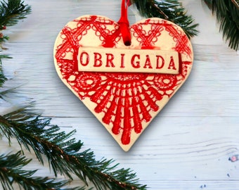 Obrigada Ornament, Portuguese Thank You, Teacher Gift, Bridal Shower Favor, Portugal Decor, Stocking Stuffer