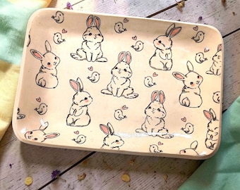 Ceramic Bunny Decorative Tray | Candy Dish & Easter Decor | Handmade Whimsical Baby Room Accent