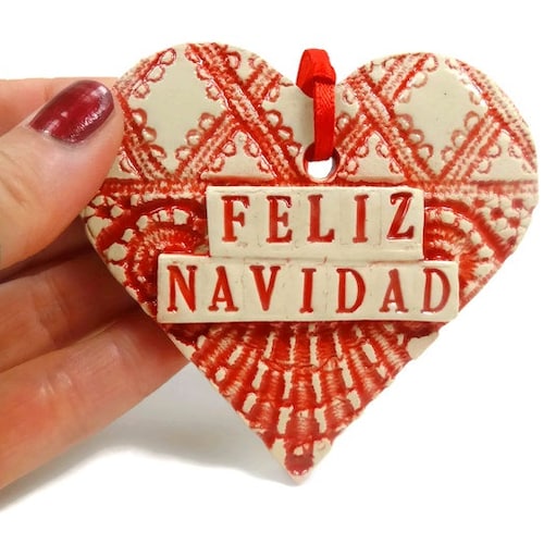 Feliz Navidad Heart Ornament Spanish Christmas Ornament Etsy