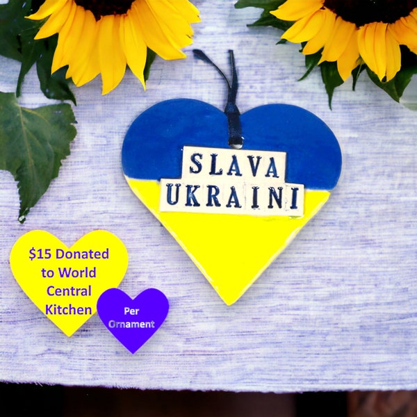 Ukraine Flag Ornament, Stand With Ukraine, Slava Ukraini, Chefs for Ukraine, World Central Kitchen Donation,Support Ukraine, Ukraine Charity