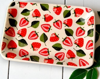 Strawberry Ceramic Tray, Whimsical Kitchen Homeware, Summer Patio Dining, Berries Spoon Rest