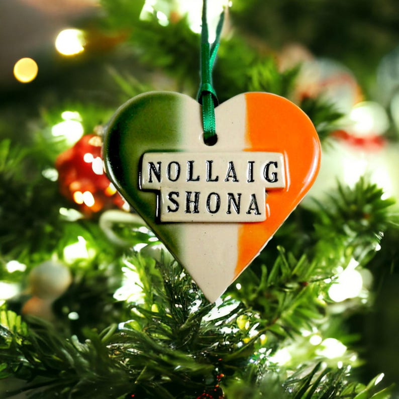 Nollaig Shona Ornament, Weihnachten irisch, Weihnachtsgeschenk, keltische Dekoration, gälische Dekoration, geheimes Weihnachtsgeschenk Irish flag