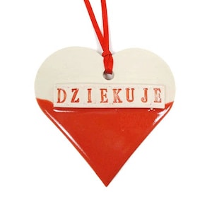 Dziekuje Heart Ornament, Polish Thank You, Travel Gift, Polish Teacher Gift, Poland Flag Art