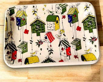 Birdhouse Plate, Gift for Gardener, Small Jewelry Tray, Handmade Ceramic Dish