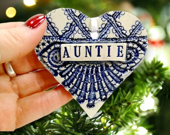 Auntie Heart Ornament, Gift from Niece or Nephew, Pregnancy Reveal, Stocking Stuffer