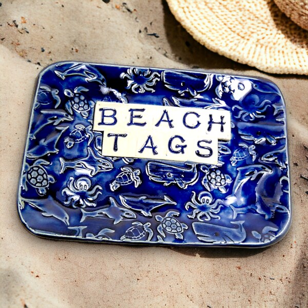 Beach Tags Dish, Beach House Decor, Ocean Sea Life, Jersey Shore Decor