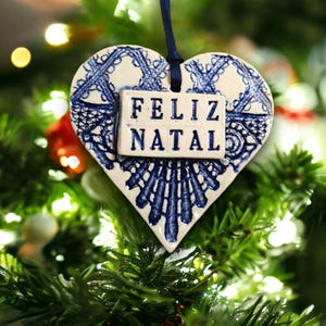 Feliz Natal Heart Ornament, Portuguese Christmas, Stocking Stuffer, Tree Ornament, Lisbon Decoration, Christmas Gift, Holiday Decor