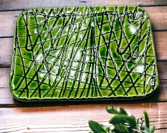 Ceramic Dish, Green Pottery Plate, Functional Art, Unique Table Setting