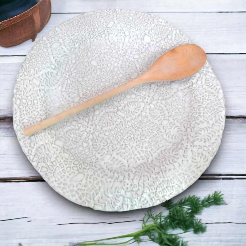 Large White Platter, Lace Serving Dish, Artistic Tableware, Unique Table Setting image 8