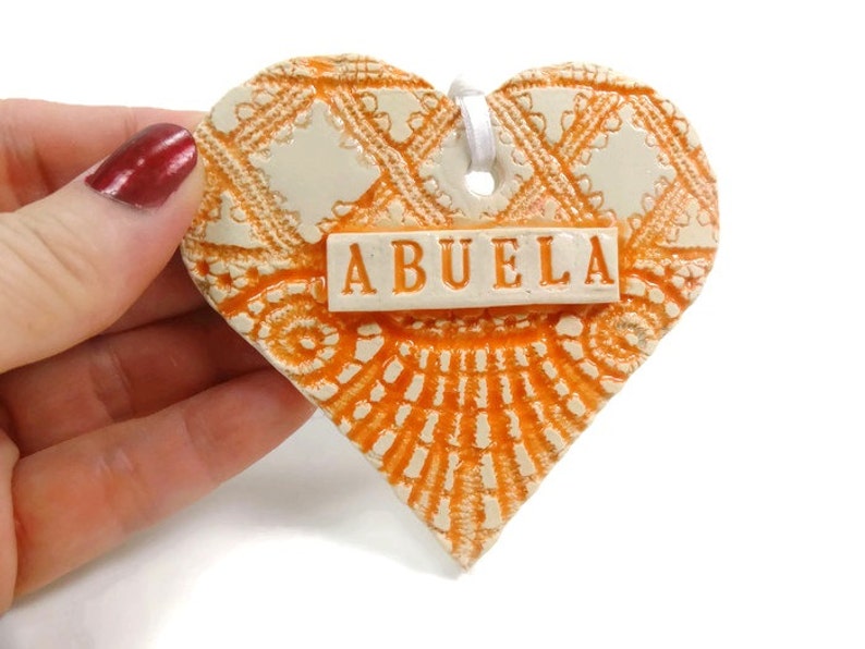 Abuela Heart Ornament, Spanish Grandmother Valentine, Christmas Tree Decor image 6