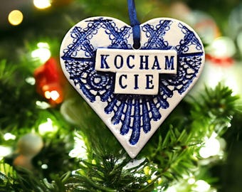 Kocham Cie Ornament, Polish Heart, Bridal Shower Favor,Engagement Gift, Polish Wedding, I Love You in Polish,Bride to be, Christmas Ornament